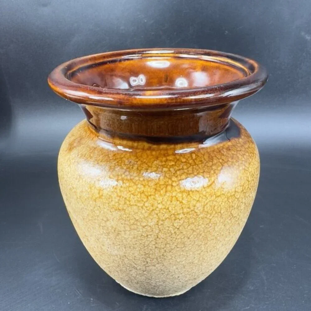 Royal Haeger Brown Earth Glaze Ceramic Vase Vessel Drip Glaze Signed Pottery VTG